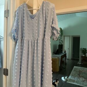 Chic Soul Light Blue Mini Dress with Floral Dot Texture